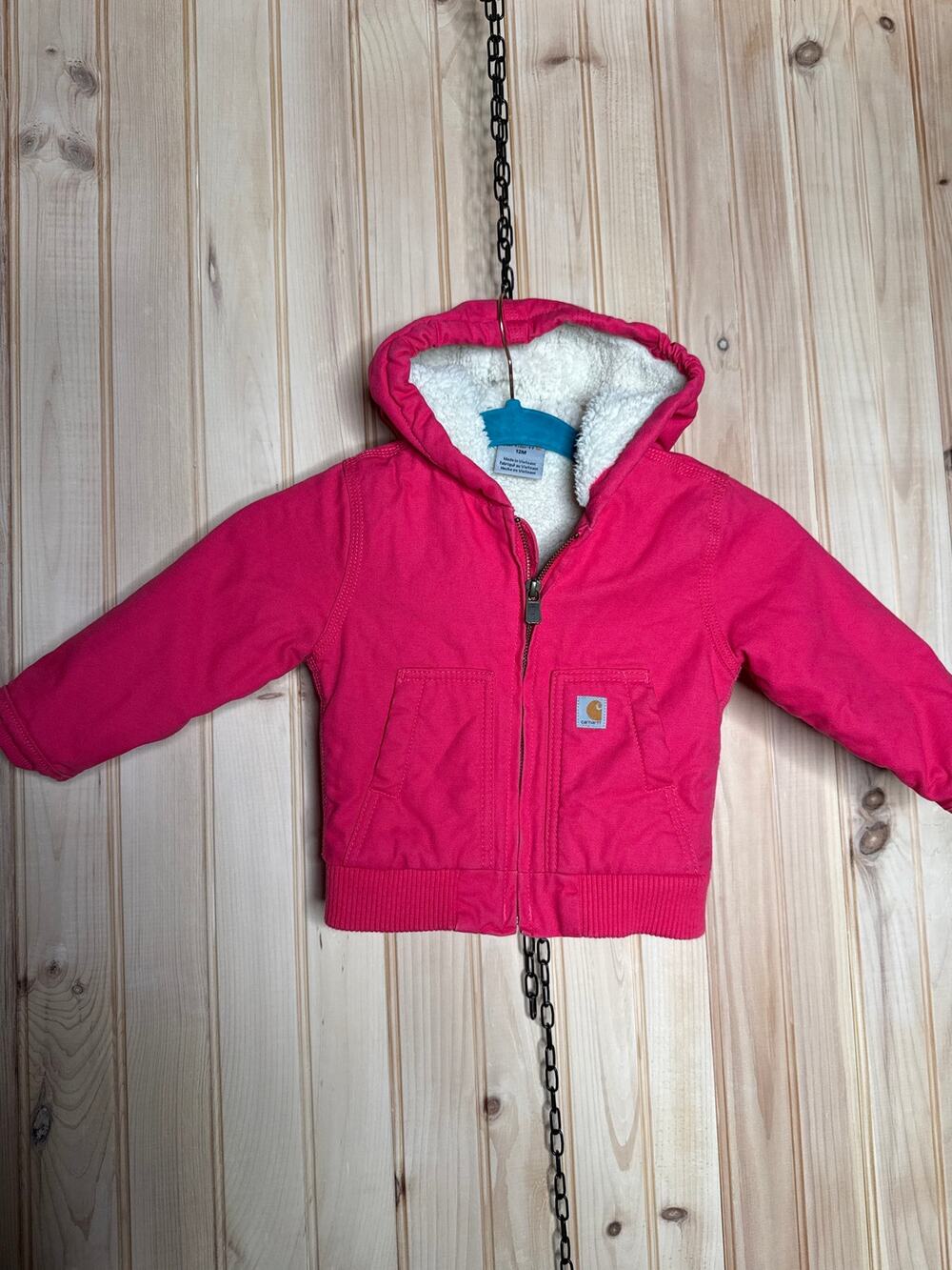 Carhartt Canvas Insulated Sherpa Lined Hooded Jacket Baby Girl Size 12 Months